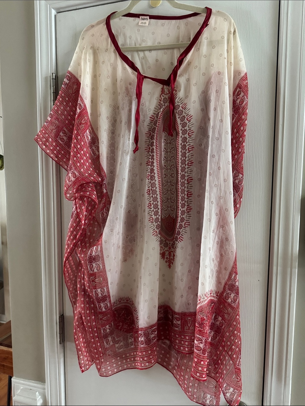 Rust & Cream Printed Swim Coverup Kaftan